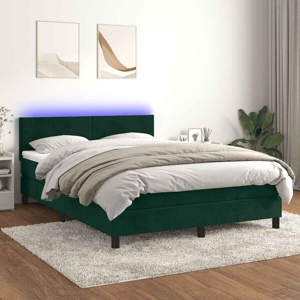 vidaXL Letto a Molle con Materasso e LED Verde Scuro 140x190cm Velluto