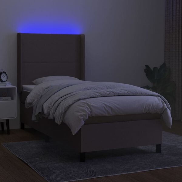 vidaXL Letto a Molle con Materasso e LED Tortora 100x200cm in Tessuto