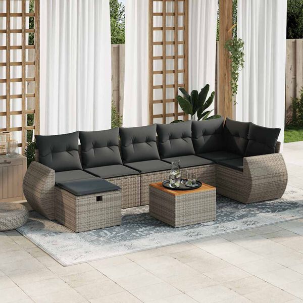vidaXL Set Divano da Giardino 8 pz con Cuscini Grigio in Polyrattan