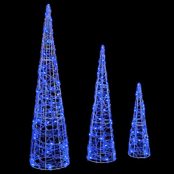 vidaXL Albero di Natale con 90 LED 3 pcs Blu 20 x 20 x 80 cm Acrilico