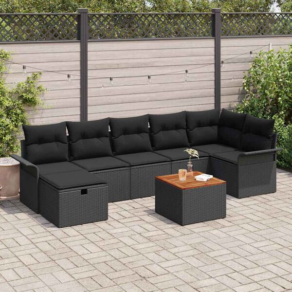 vidaXL Set Divano da Giardino con cuscino 8 pcs Nero Poly Rattan