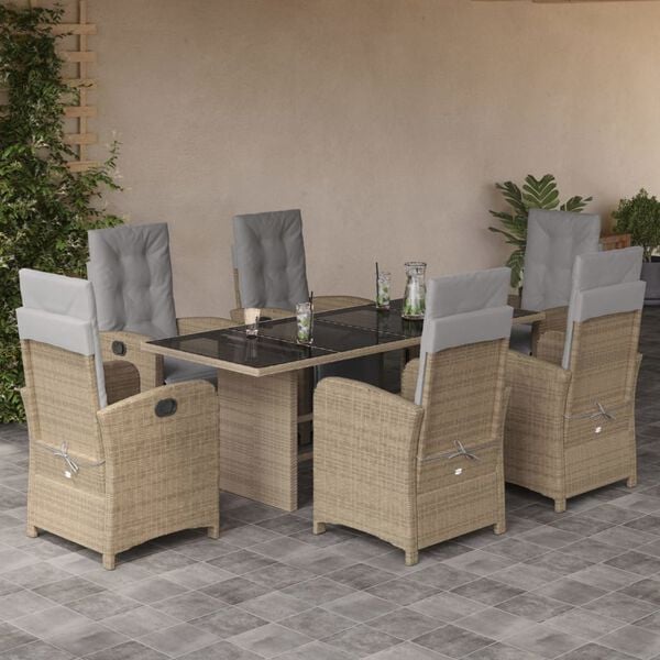 vidaXL Set da Pranzo da Giardino 7 pz con Cuscini Beige in Polyrattan