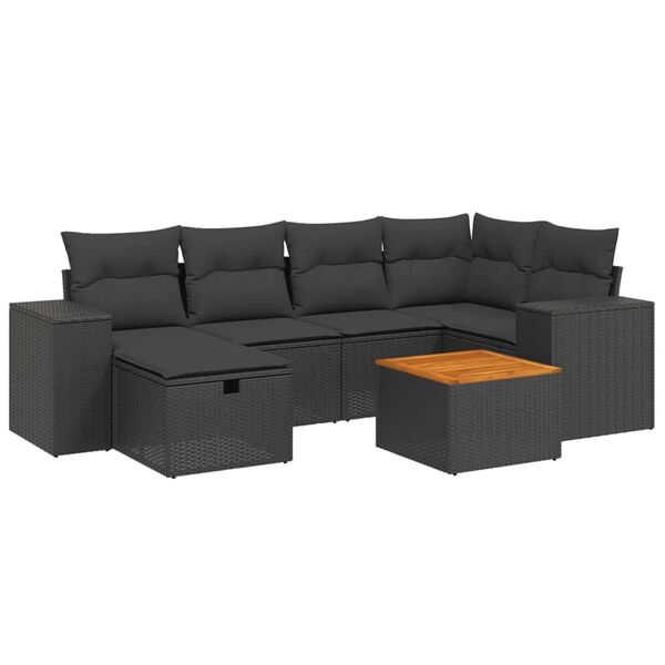 vidaXL Set Divani da Giardino con Cuscini 7pz Nero Polyrattan