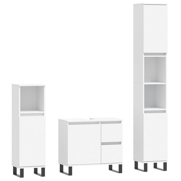 vidaXL Set Mobili da Bagno 3 pz Bianco in Legno Multistrato