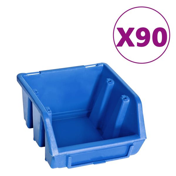 vidaXL Kit Contenitori 96 pz con Pannelli a Parete Blu e Nero