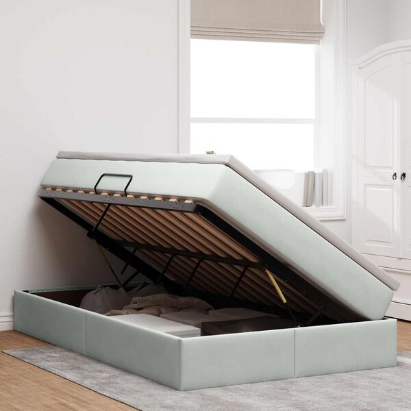 vidaXL Letto con contenitore e materasso Grigio chiaro 120 x 190 cm