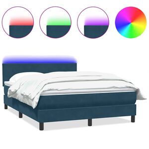 vidaXL Letto a Molle con Materasso e LED Blu Scuro 140x210 cm in Velluto