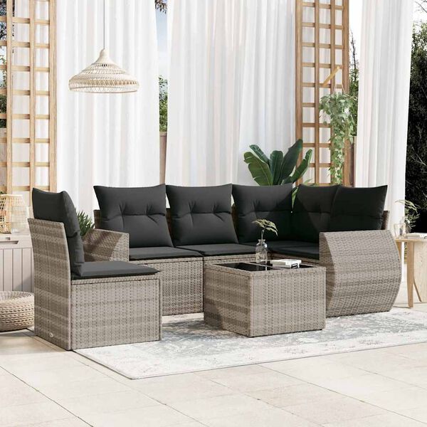 vidaXL Set Divano da Giardino 6pz con Cuscini Grigio Chiaro Polyrattan