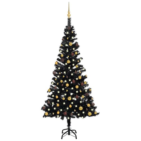 vidaXL Albero di Natale Preilluminato con Palline Nero 150 cm PVC
