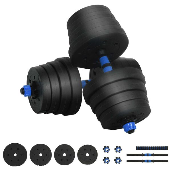 vidaXL Set Manubri e Bilanciere 2-in-1 30kg Nero e Blu