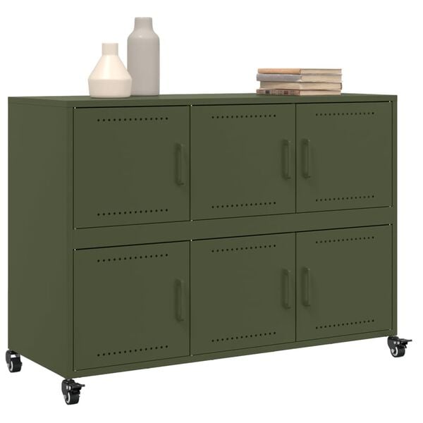 vidaXL Credenza Verde Oliva 100,5x39x72 cm in Acciaio