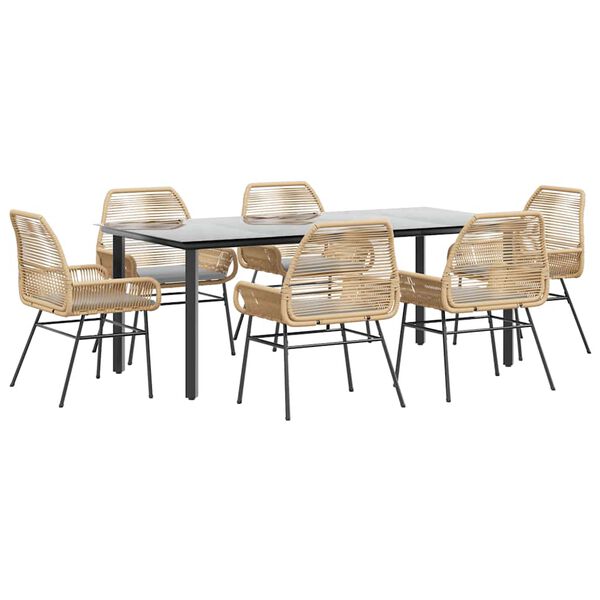 vidaXL Set Pranzo da Giardino 7pz con Cuscini Marrone Polyrattan Vetro