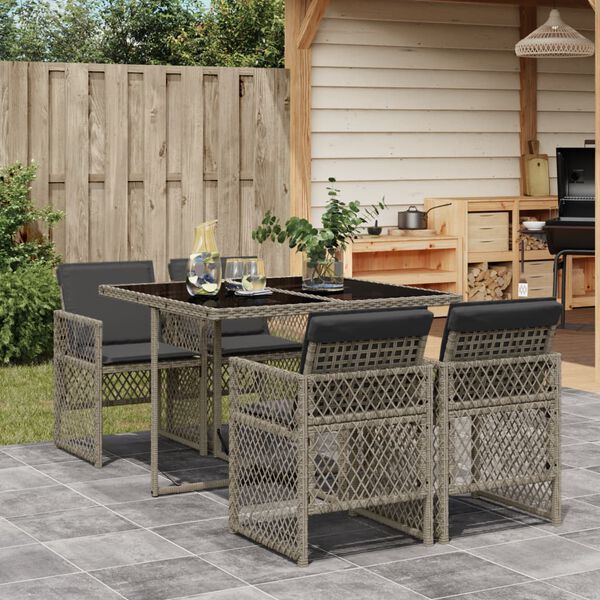 vidaXL Set da Pranzo da Giardino 5 pz con Cuscini in Polyrattan Grigio