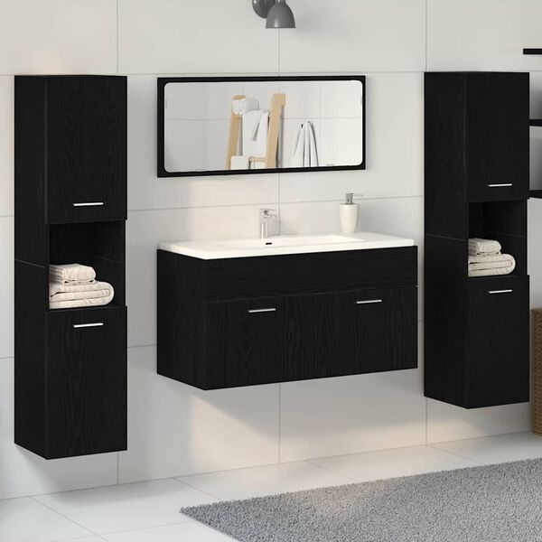 vidaXL Set di mobili per il bagno 4 pcs Rovere Nero Legno multistrato