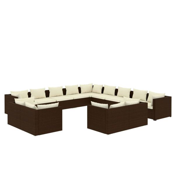 vidaXL Set Divani da Giardino 13 pz con Cuscini in Polyrattan Marrone