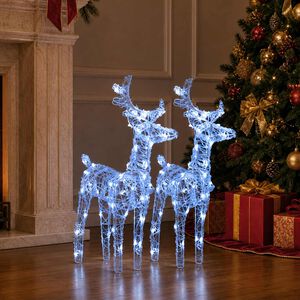 vidaXL Renne di Natale 2 pz Bianco Freddo 80 LED in Acrilico