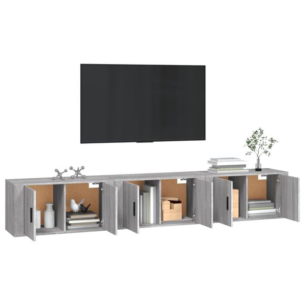 vidaXL Mobili Porta TV a Parete 3 pz Grigio Sonoma 80x34,5x40 cm