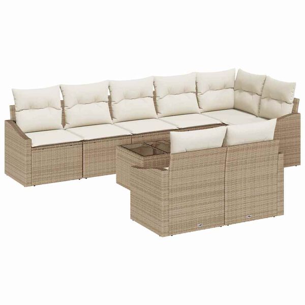 vidaXL Set Divano da Giardino 9 pcs Beige e Crema polyrattan