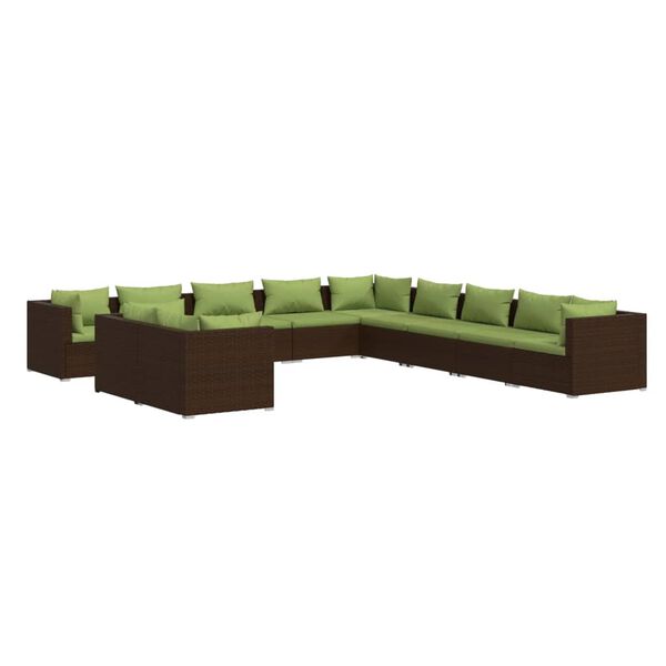 vidaXL Set Divani da Giardino 11 pz con Cuscini in Polyrattan Marrone