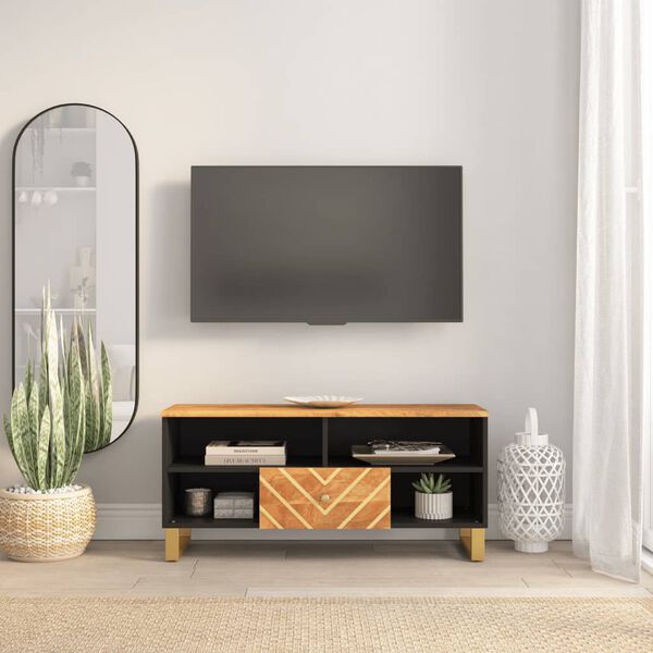 vidaXL Mobile Porta TV Marrone e Nero 100x33,5x46 cm in Legno di Mango
