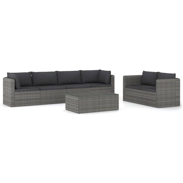 vidaXL Set Divani da Giardino 7 pz con Cuscini in Polyrattan Grigio