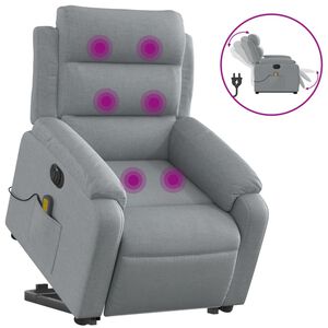 vidaXL Poltrona Alzapersona Massaggi Elettrica Grigio Chiaro Tessuto