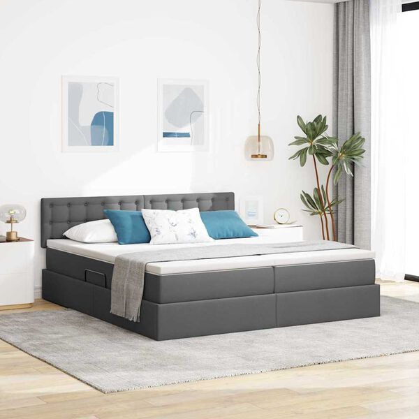 vidaXL Letto con Contenitore Grigio scuro 200 x 200 cm Pelle Sintetica