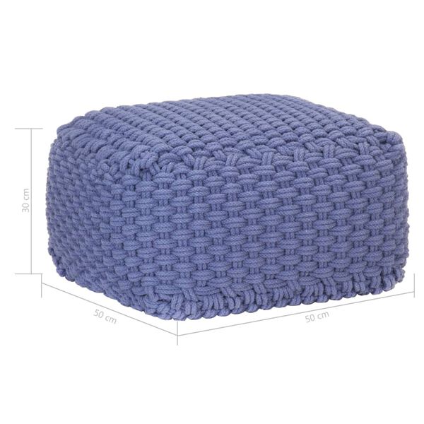 vidaXL Pouf Intrecciato a Mano Blu 50x50x30 cm in Cotone