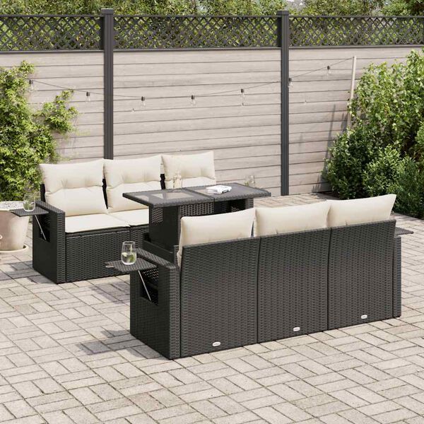 vidaXL Set Divani da Giardino con Cuscini 7pz Nero Polyrattan