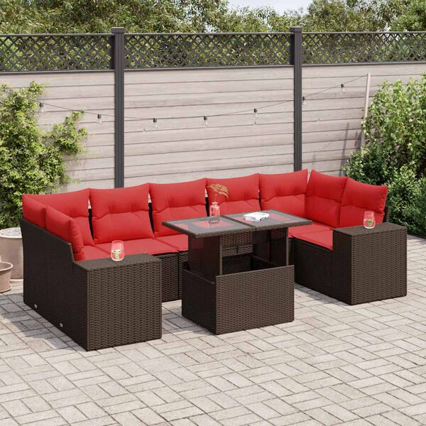 vidaXL Set Divani Giardino 8 pz con Cuscini Marrone Polyrattan Acacia