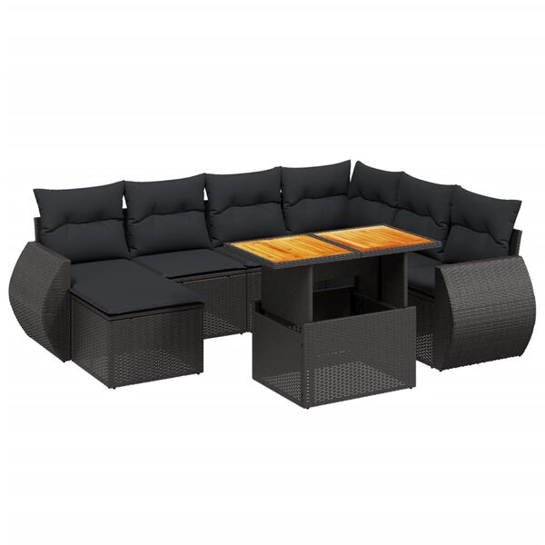 vidaXL Set Divani da Giardino con Cuscini 8 pz Nero in Polyrattan