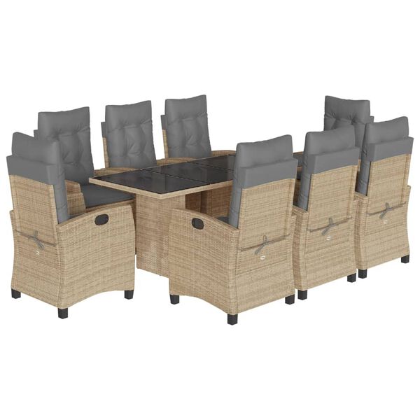 vidaXL Set Pranzo da Giardino 9 pz con Cuscini Beige Misto Polyrattan