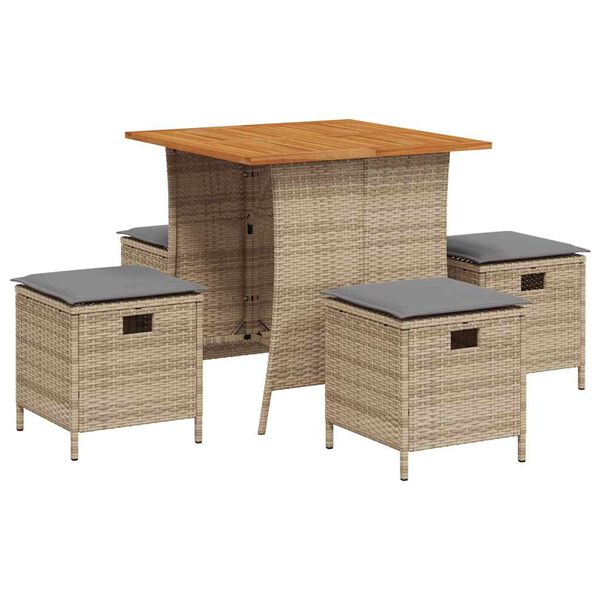 vidaXL Set da Pranzo da Giardino 5 pz con Cuscini Beige in Polyrattan