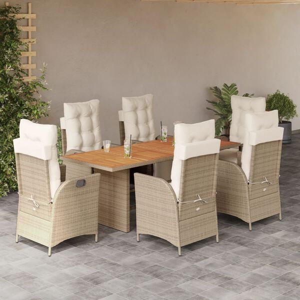 vidaXL Set da Pranzo da Giardino 7 pz con Cuscini Beige in Polyrattan