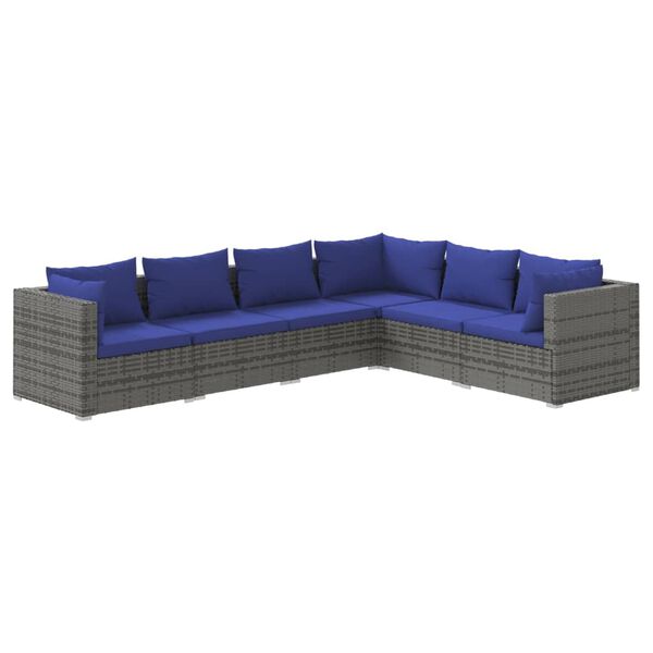 vidaXL Set Divani da Giardino 6 pz con Cuscini in Polyrattan Grigio