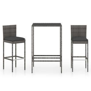 vidaXL Set da Bar da Giardino 3 pz con Cuscini in Polyrattan Grigio