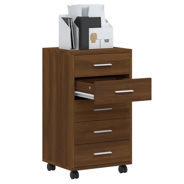 vidaXL Cassettiera con Ruote rovere marrone in Legno Multistrato
