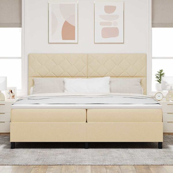 vidaXL Letto a molle con materasso Crema 200 x 200 cm Tessuto