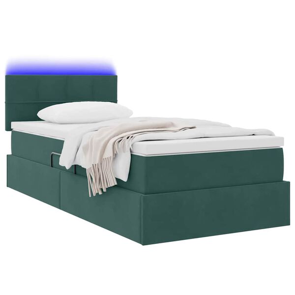 vidaXL Letto con contenitore e LED Verde Scuro 90 x 190 cm Velluto