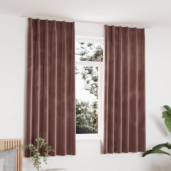 vidaXL Tende Oscuranti con Ganci 2 pz Rosa Antico in Velluto 140x175cm