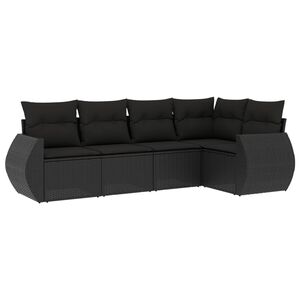 vidaXL Set Divani da Giardino 5 pz con Cuscini in Polyrattan Nero