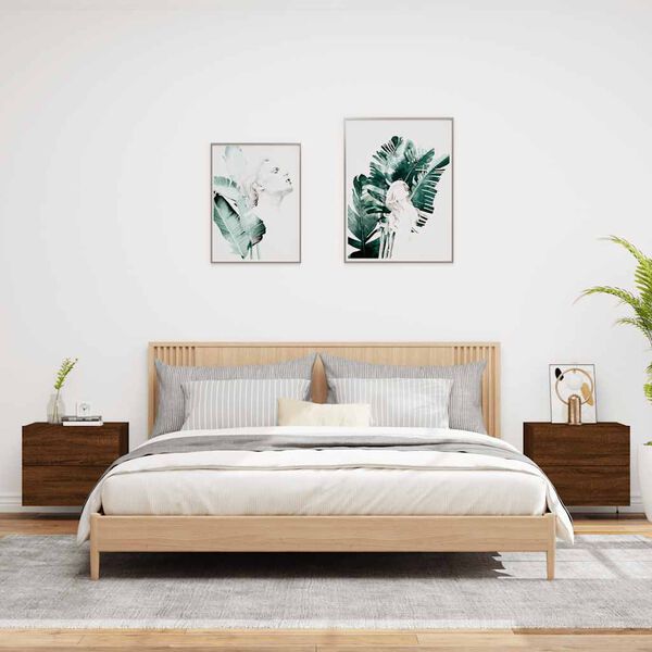 vidaXL Comodini a Parete con luci LED 2 pz Rovere Marrone