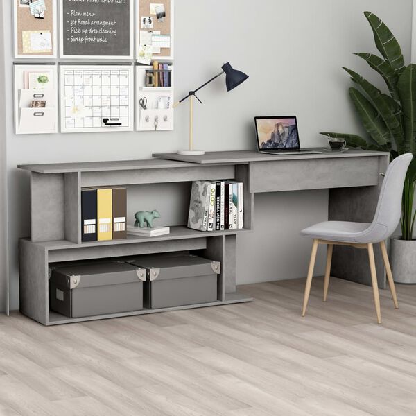 vidaXL Scrivania Angolo Grigio Cemento 200x50x76 cm Legno Multistrato