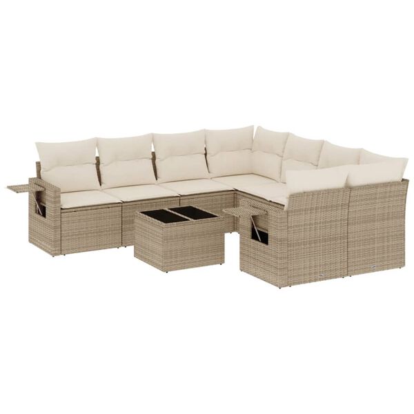 vidaXL Set Divano da Giardino 9 pz con Cuscini Beige in Polyrattan