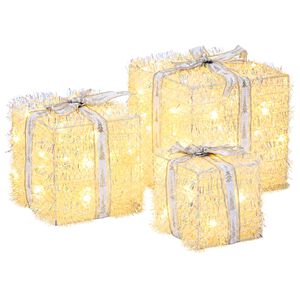 vidaXL Scatola regalo di Natale illuminata 3 pz 64 LED Bianco caldo