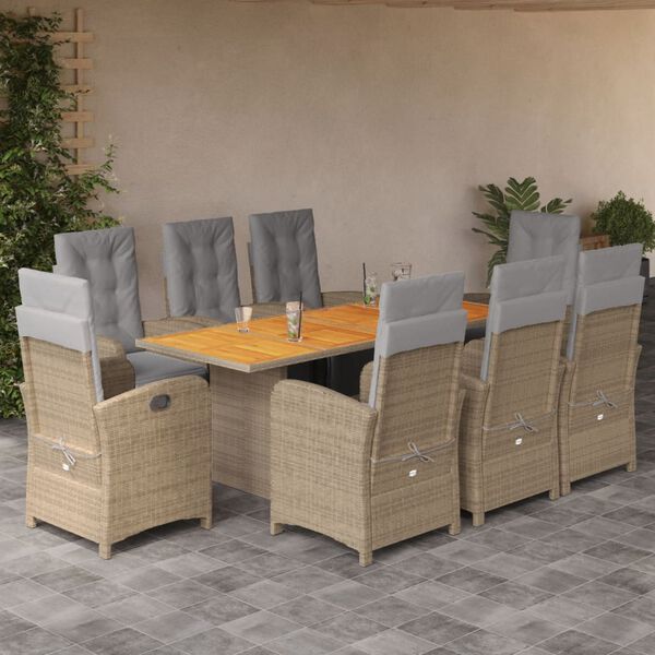 vidaXL Set da Pranzo da Giardino 9 pz con Cuscini Beige in Polyrattan