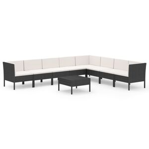 vidaXL Set Divani da Giardino 9 pz con Cuscini in Polyrattan Nero