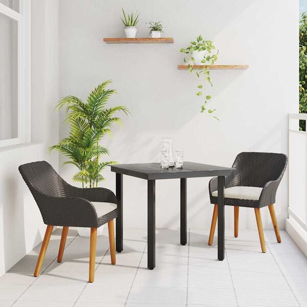 vidaXL Set da Pranzo per Giardino con cuscino 3 pcs Nero polyrattan