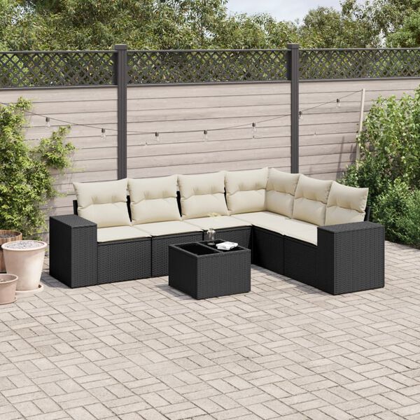 vidaXL Set Divani da Giardino con Cuscini 7pz Nero Polyrattan
