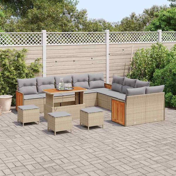 vidaXL Set Divano da Giardino 18 pcs Beige e Grigio Chiaro polyrattan